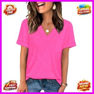 V-Neck Short Sleeve T-Shirt, Polyester Rayon Blend, Regular Fit Summer Top